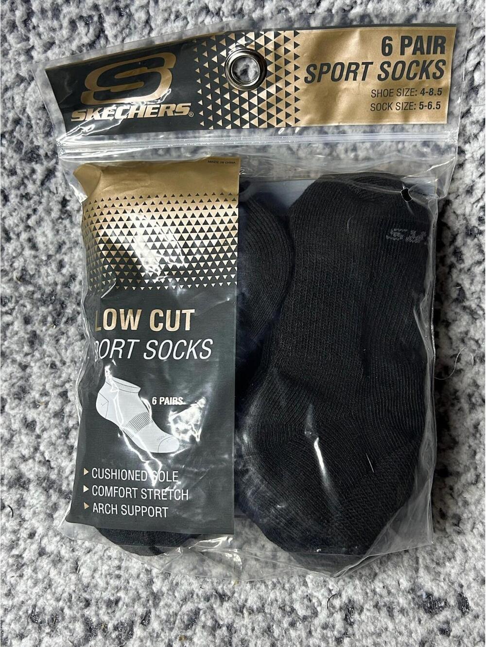 Skechers Low Cut Sport Socks 6 Pair Black Cushion Athletic XS 4-8.5